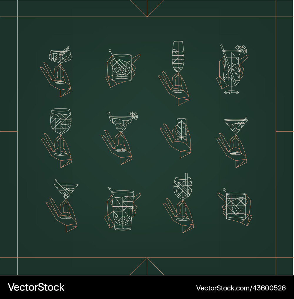 Set von Hand halten Cocktail Getränke Art deco green Set von Hand halten Cocktail Getränke Art deco green vektorbild