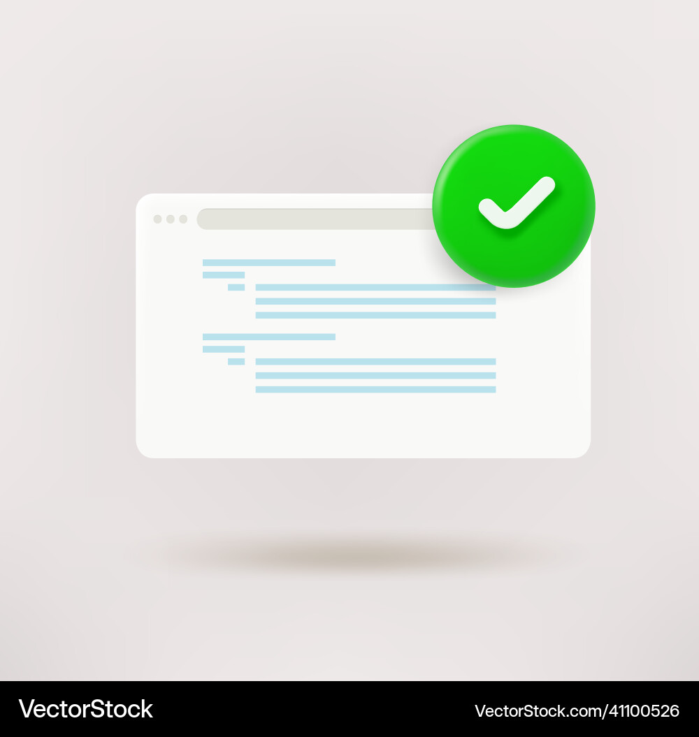 Web site page with checkmark 3d icon Vector Image