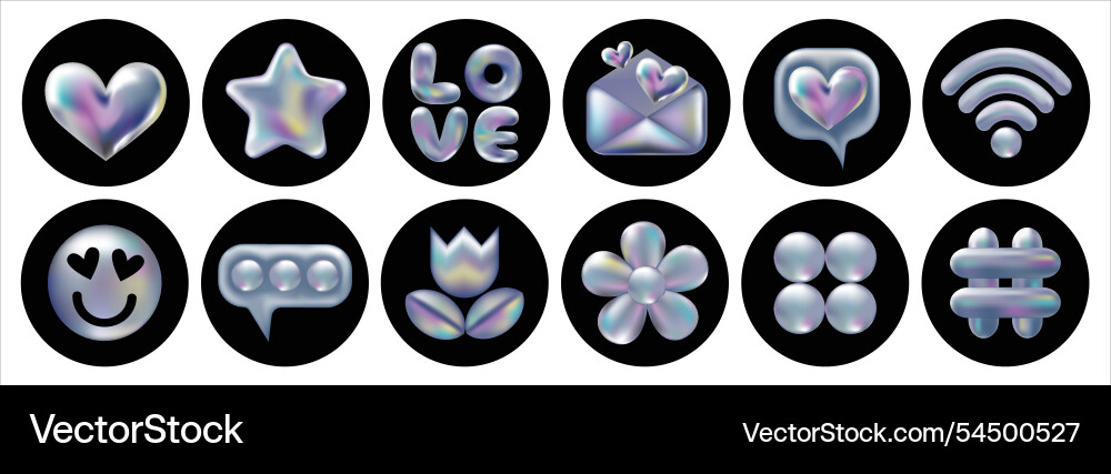 3d holographic retro 90 icons set Royalty Free Vector Image