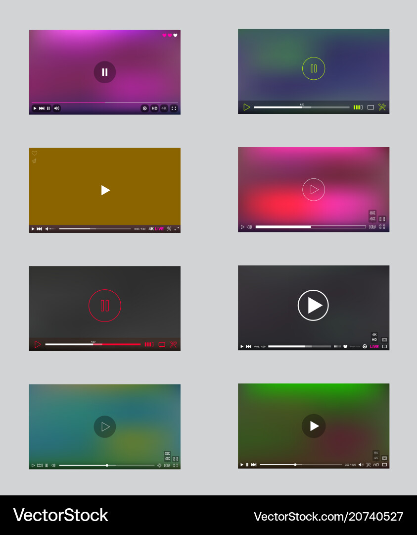 Big set video player window with menu and buttons Big set video player window with menu and buttons vector image