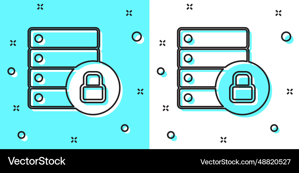 Black line server security with closed padlock Black line server security with closed padlock vector image