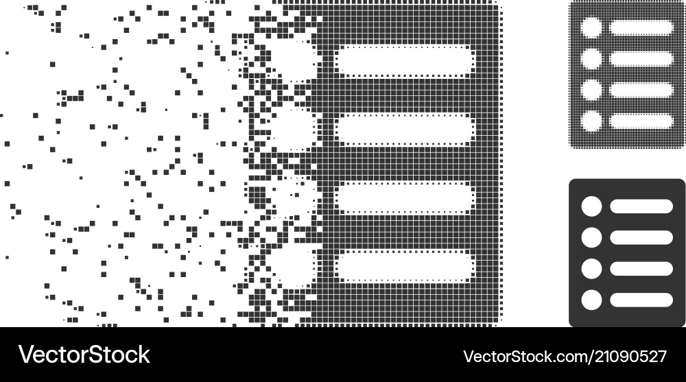 Disintegrating pixel halftone list icon vector image