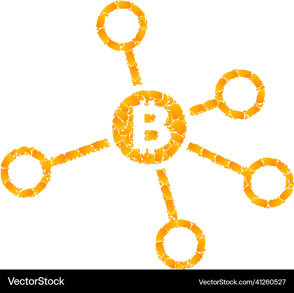 Golden bitcoin node links mosaic icon Vector Image