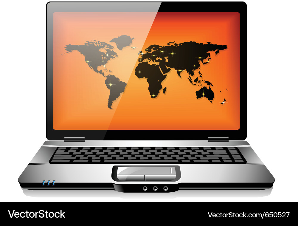 Modern Laptop with World Map Vector Image
