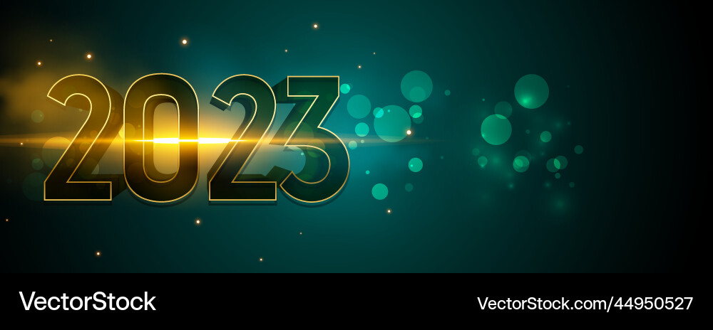 New year event banner with 3d 2023 text and bokeh Vector Image