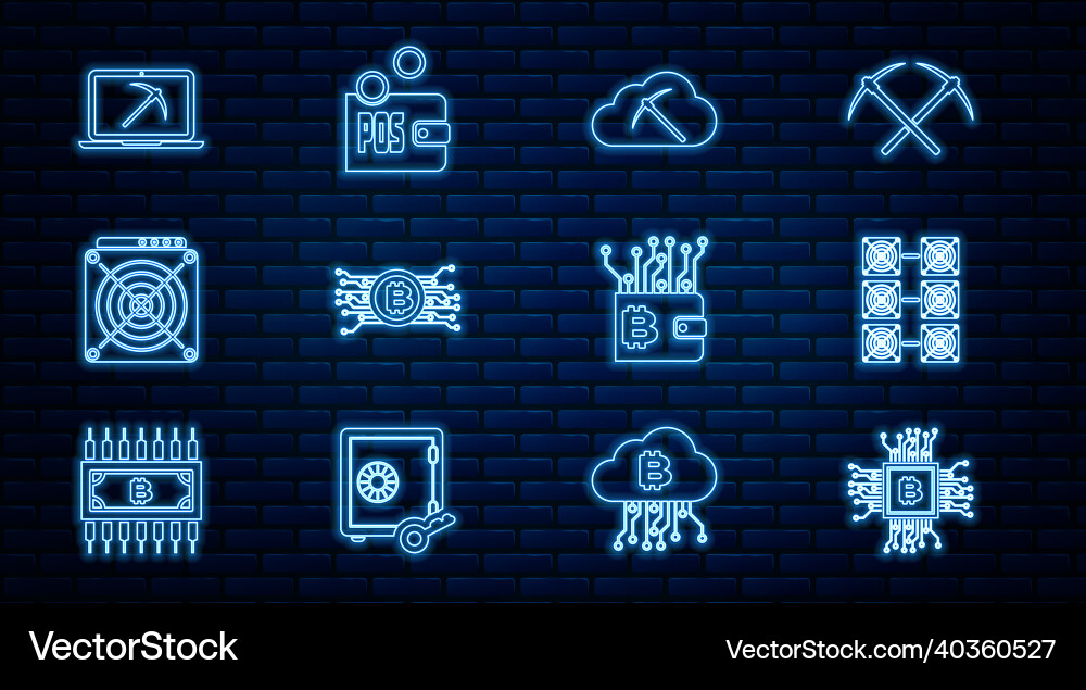 Set line cpu mining farm cryptocurrency Set line cpu mining farm cryptocurrency vector image