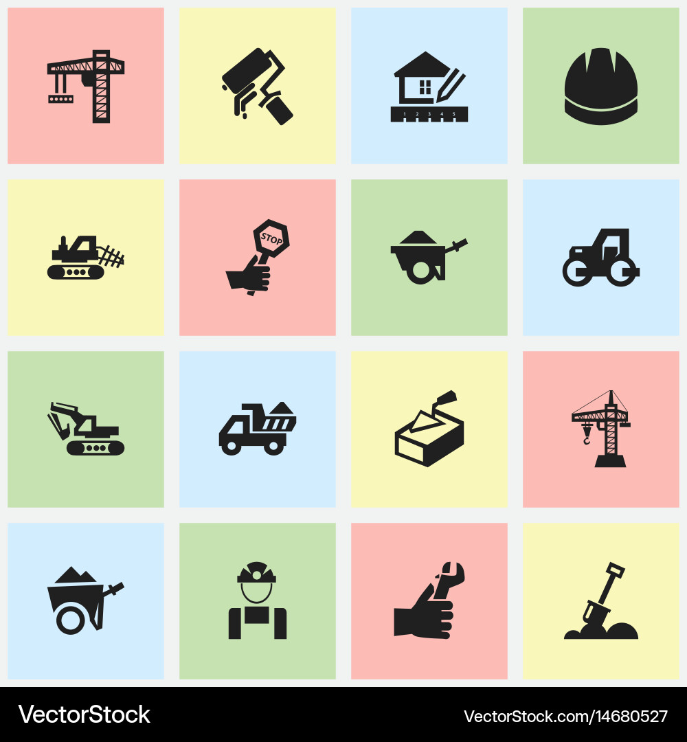 Set of 16 editable building icons includes vector image