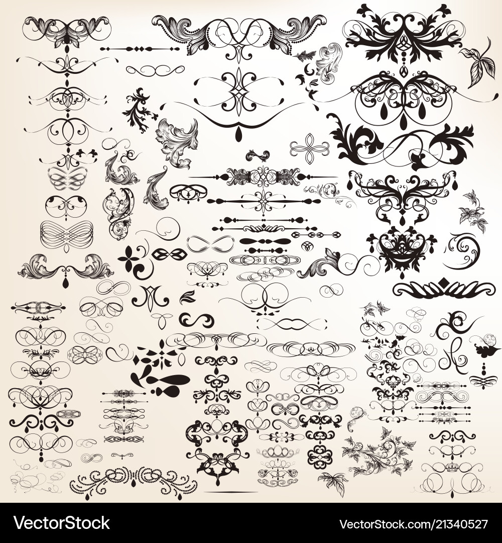 Set or collection of calligraphic elements Set or collection of calligraphic elements vector image