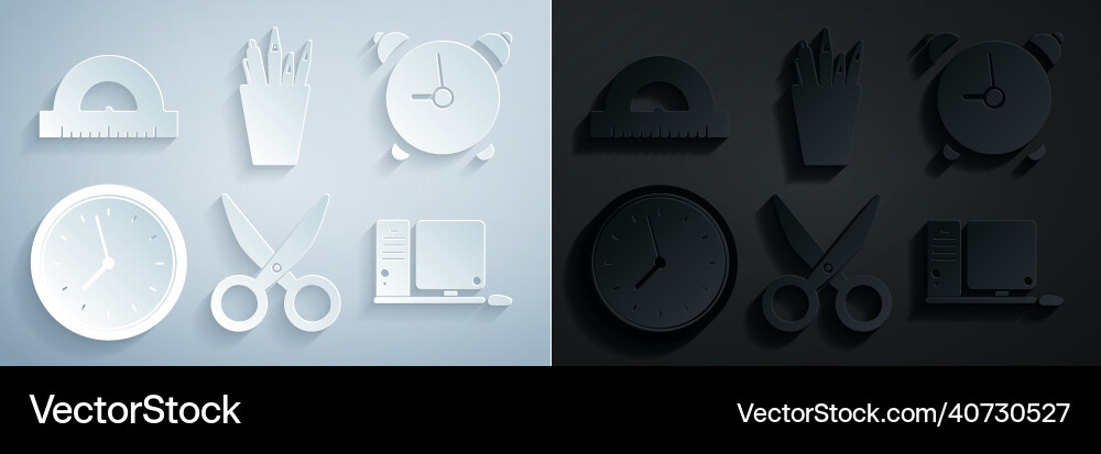 Set scissors alarm clock computer monitor Set scissors alarm clock computer monitor vector image