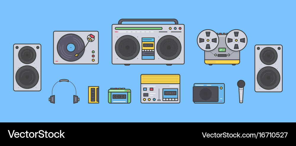 Sound systems retro collection portable player vector image
