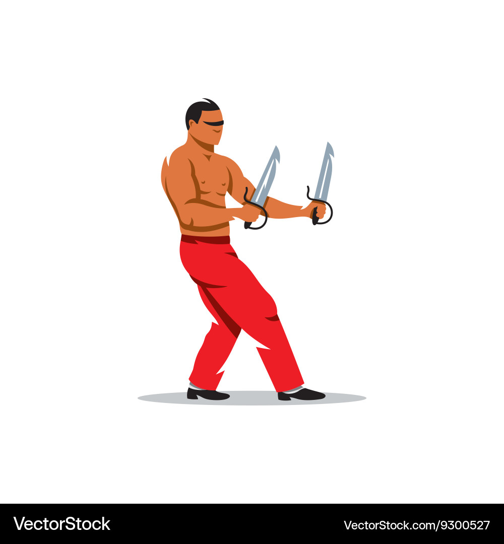 Wing chun kung fu man with two swords Vector Image