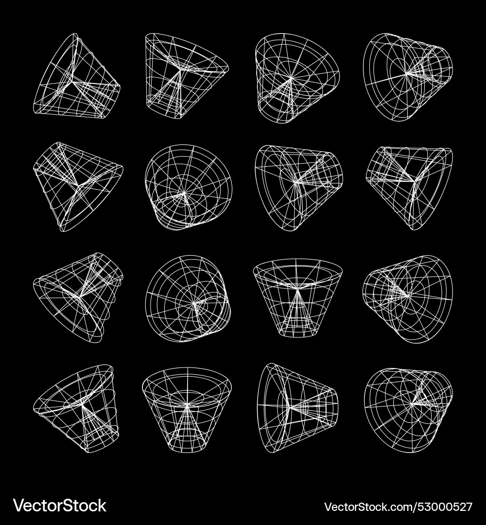 Wireframe lined shapes perspective mesh 3d grid Wireframe lined shapes perspective mesh 3d grid vector image