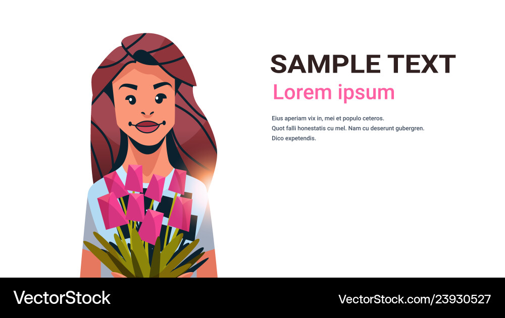 Woman holding bouquet of flowers happy women day 8 Woman holding bouquet of flowers happy women day 8 vector image