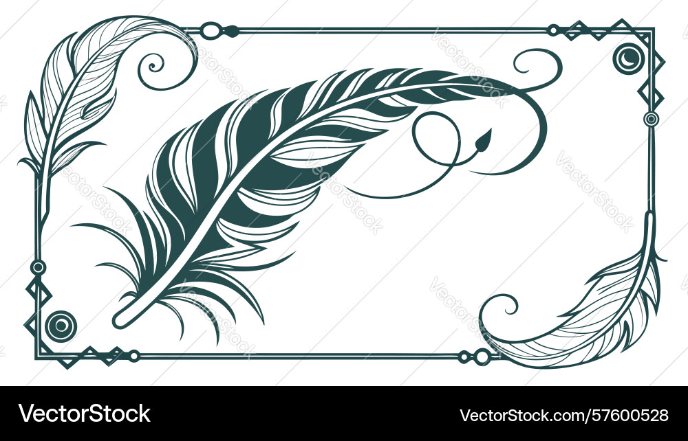Artistic feather with swirling scrollwork frame Vector Image