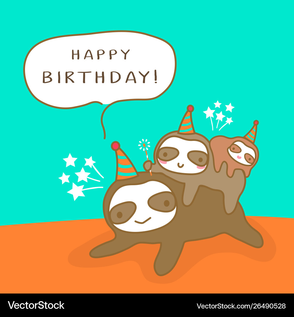 Happy sloth family cartoon humor birthday card Vector Image