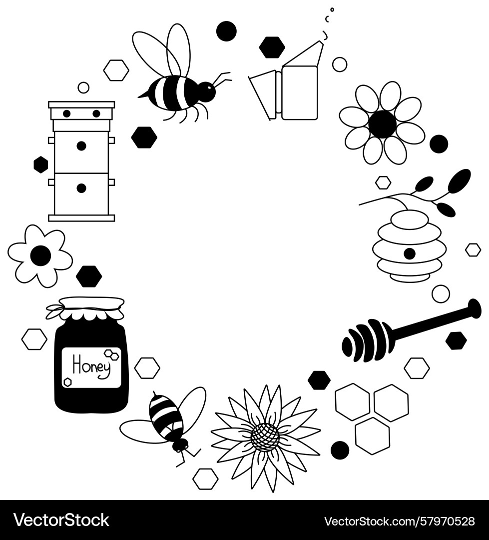 Honey frame circle round template graphic line Vector Image