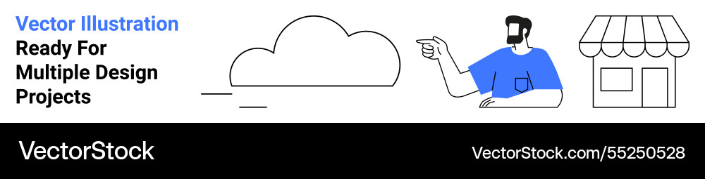 Man pointing towards cloud and small shop Man pointing towards cloud and small shop vector image