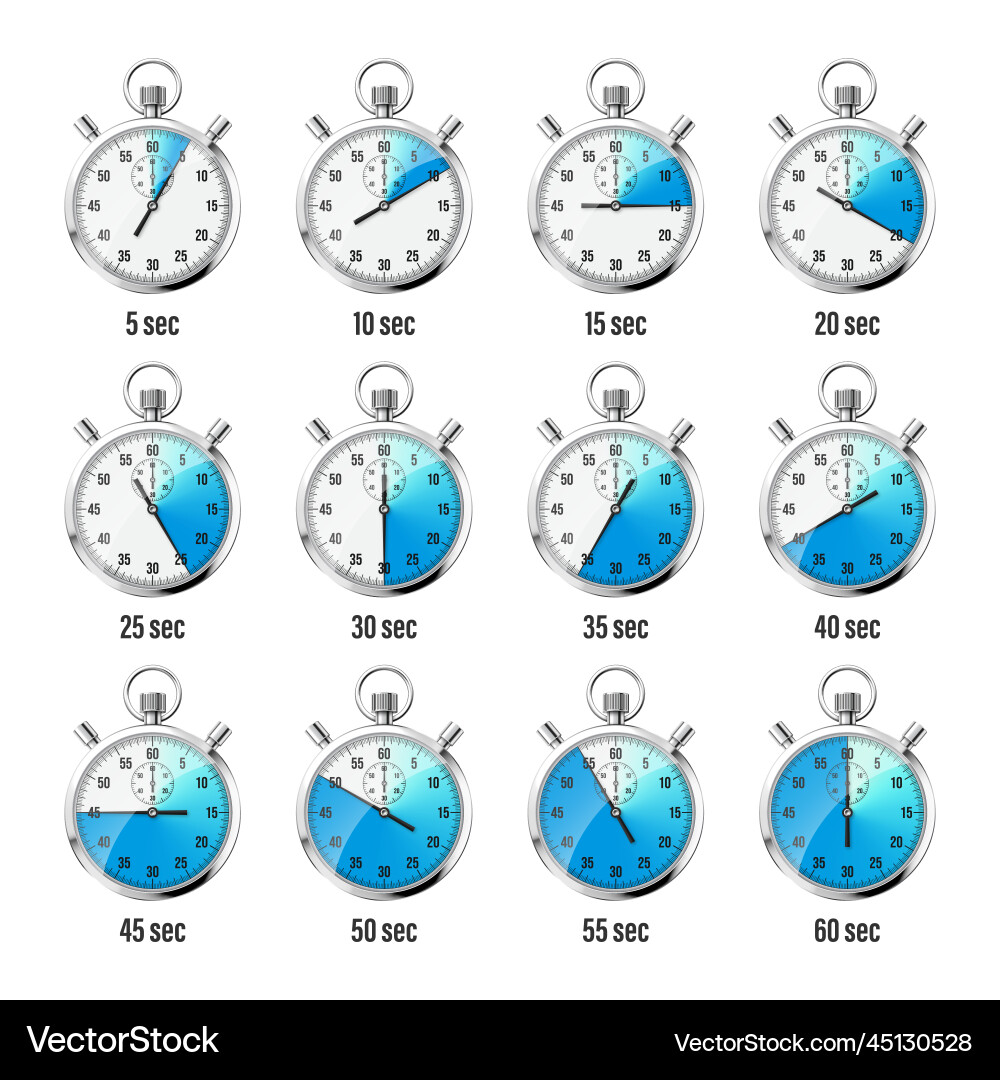 Realistische klassische Stoppuhr-Icons glänzendes Metall Realistische klassische Stoppuhr-Icons glänzendes Metall vektorbild