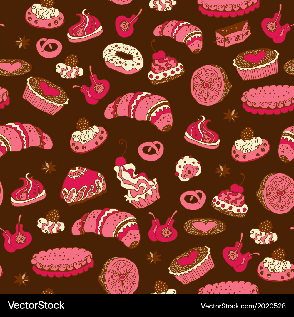 Seamless pattern with different types of pastries vector image