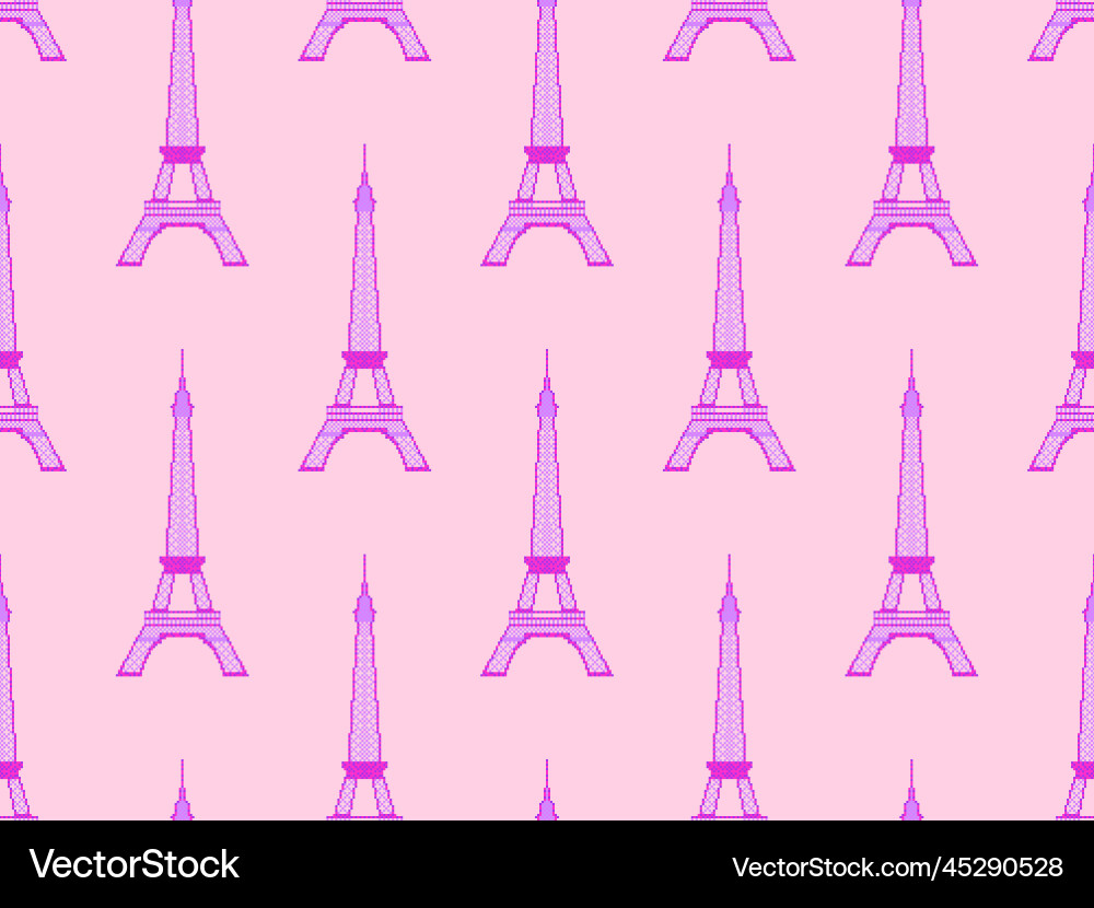 Seamless pattern with eiffel tower in pixel art Seamless pattern with eiffel tower in pixel art vector image