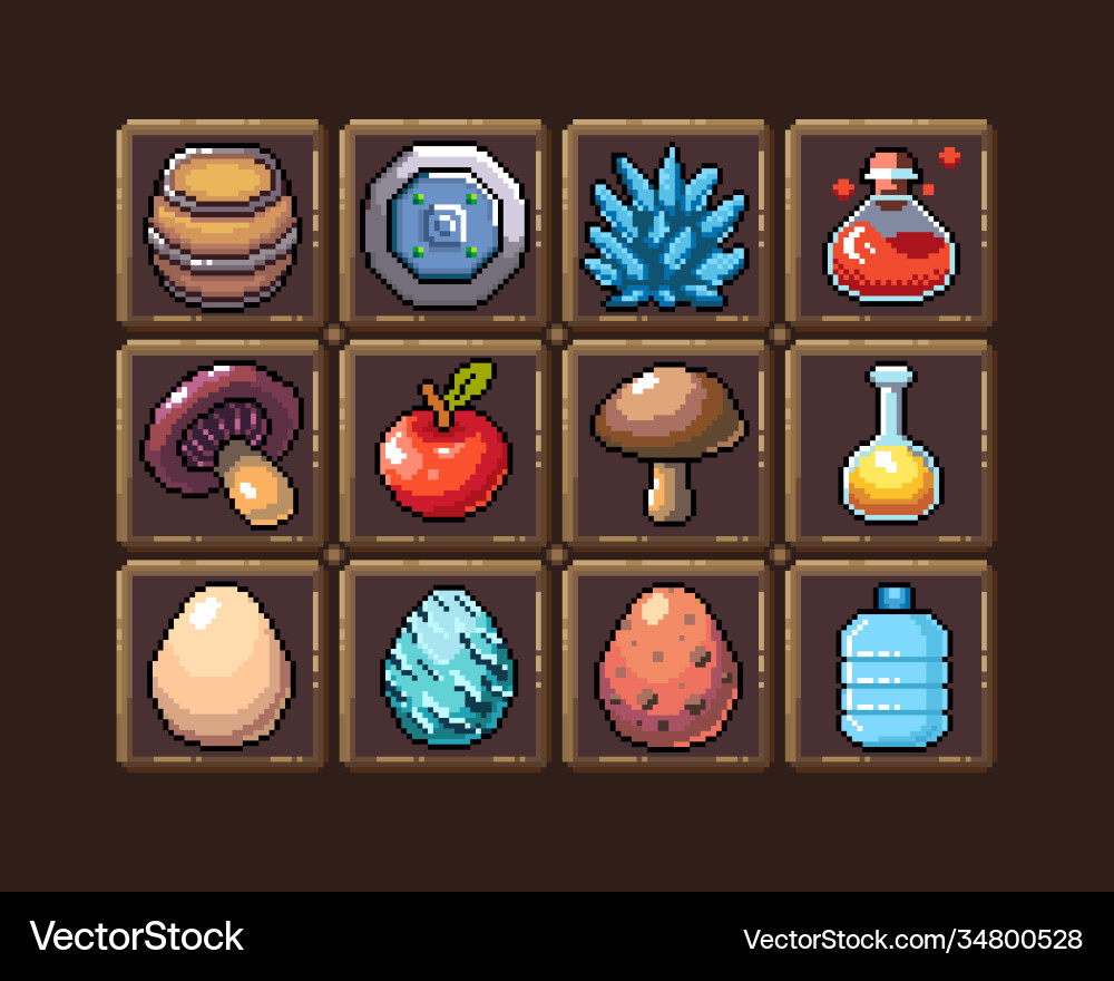 Set 8-bit pixel graphics icons isolated Vector Image