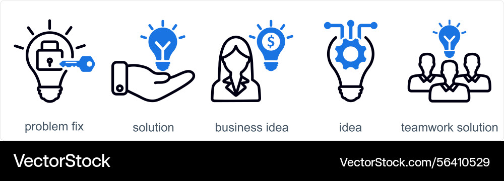 A set of 5 business icons as problem fix solution Vector Image