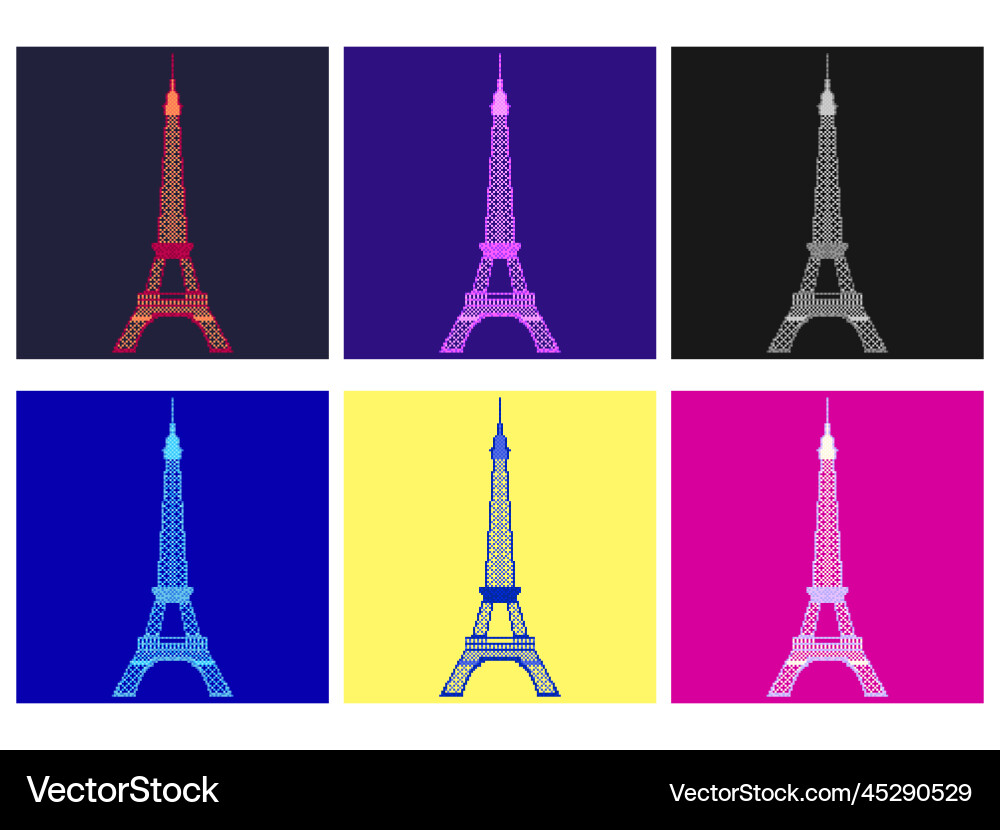 Eiffel tower in pixel art style set of 8-bit Eiffel tower in pixel art style set of 8-bit vector image