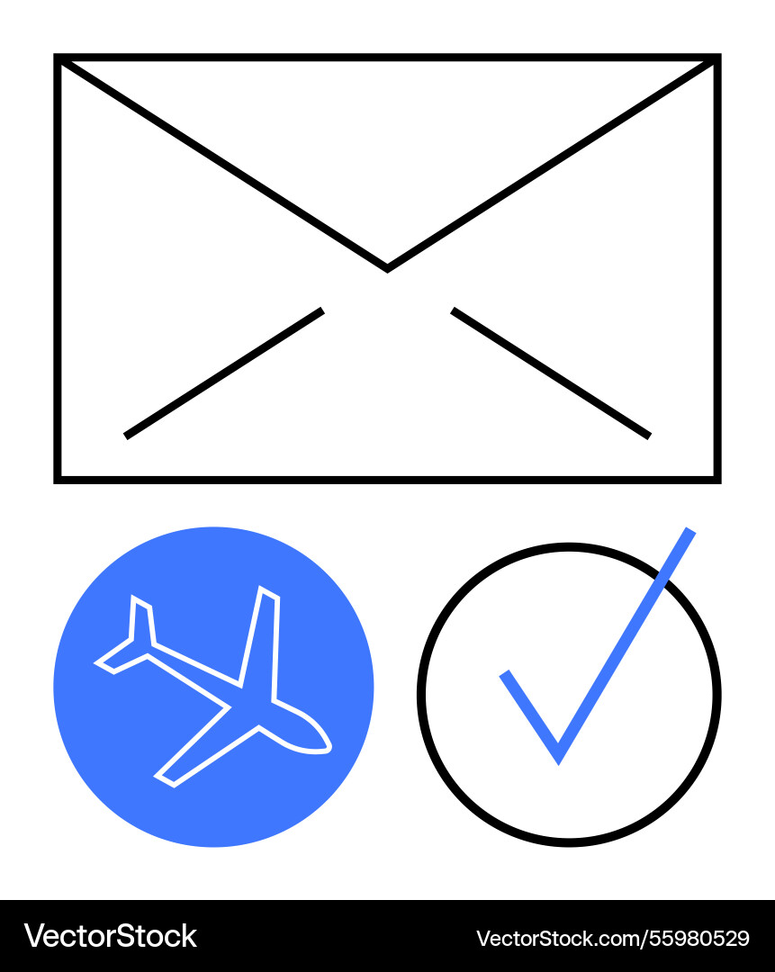 Email envelope with airplane and checkmark Email envelope with airplane and checkmark Vector Image