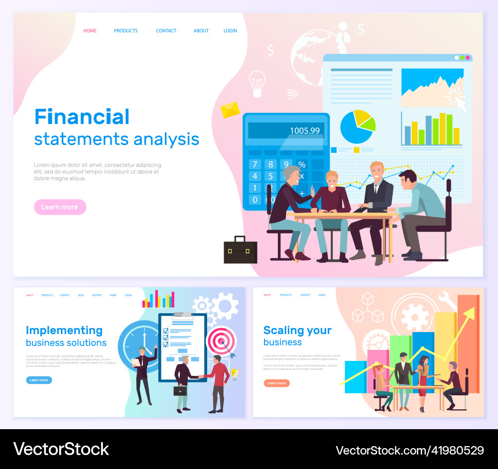 Financial statements analysis implementing Financial statements analysis implementing vector image