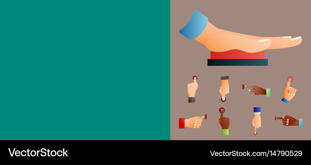 Hand press red button finger control push Vector Image