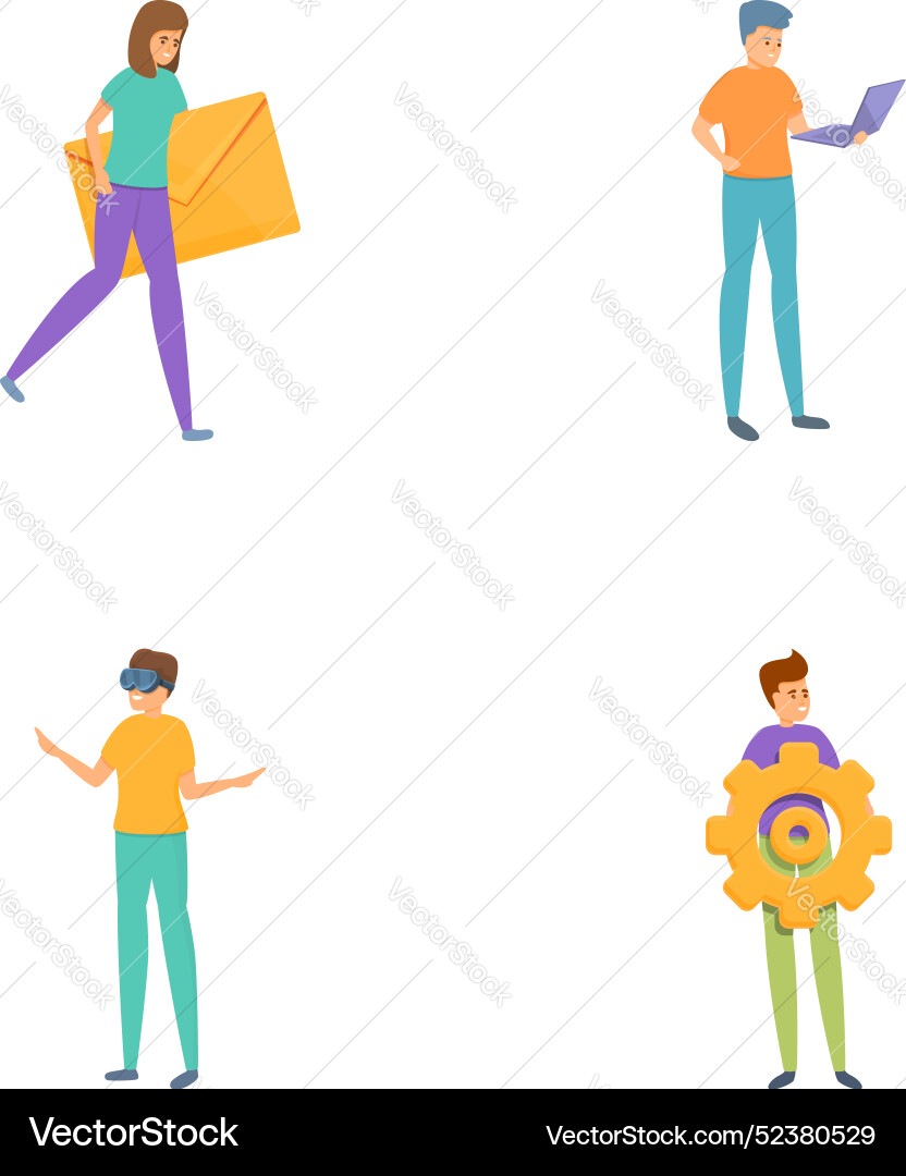 Interaction icons set cartoon workflow Interaction icons set cartoon workflow vector image