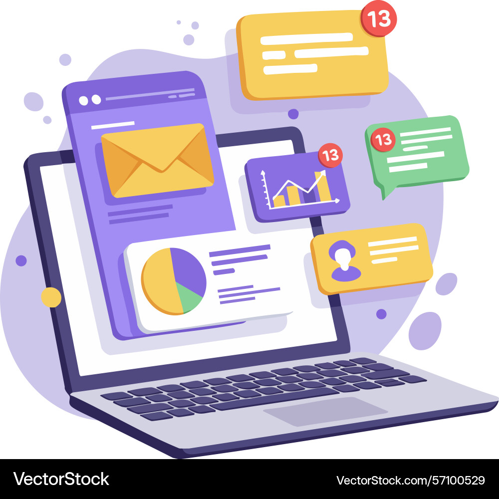 Laptop with digital notifications and email vector image