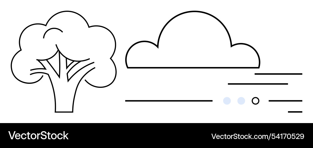 Outline of a tree and cloud with minimalist lines Outline of a tree and cloud with minimalist lines vector image