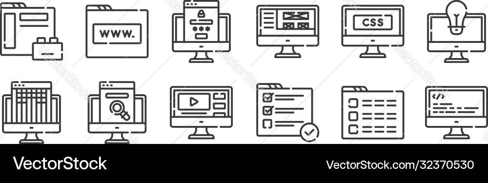 12 set linear web development icons thin vector image