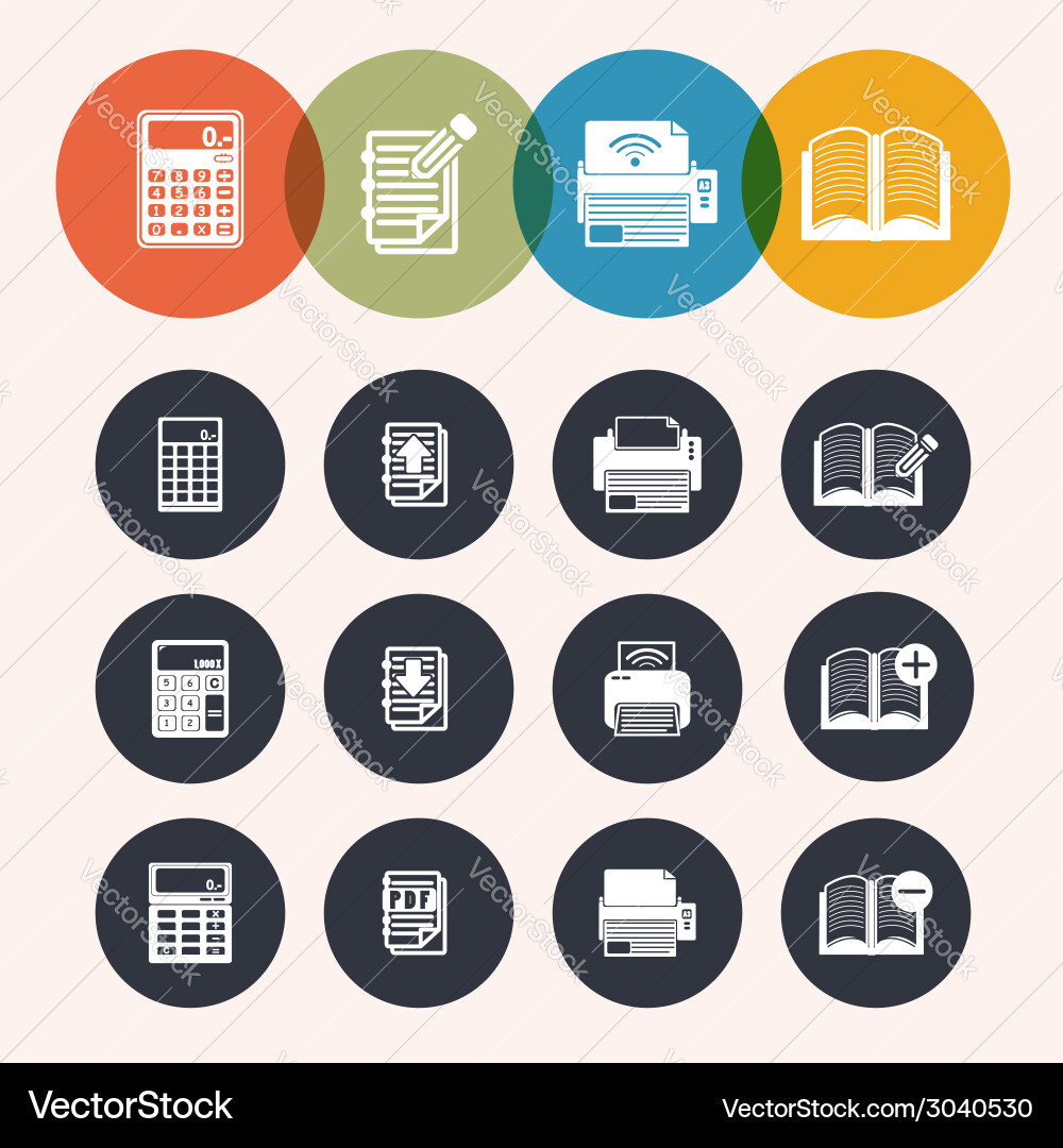 Collection circle series icons calculator notepad Vector Image