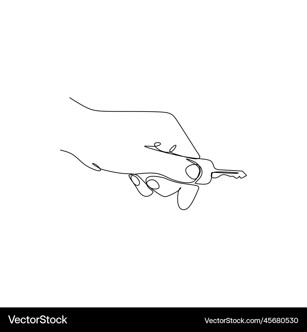 Continuous line drawing of a hand and key vector image