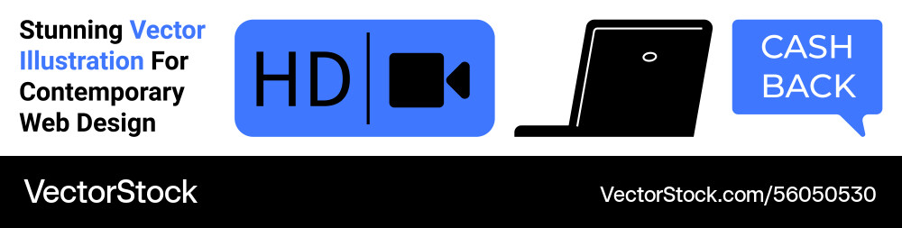 Hd video icon laptop graphic and cashback badge Hd video icon laptop graphic and cashback badge Vector Image