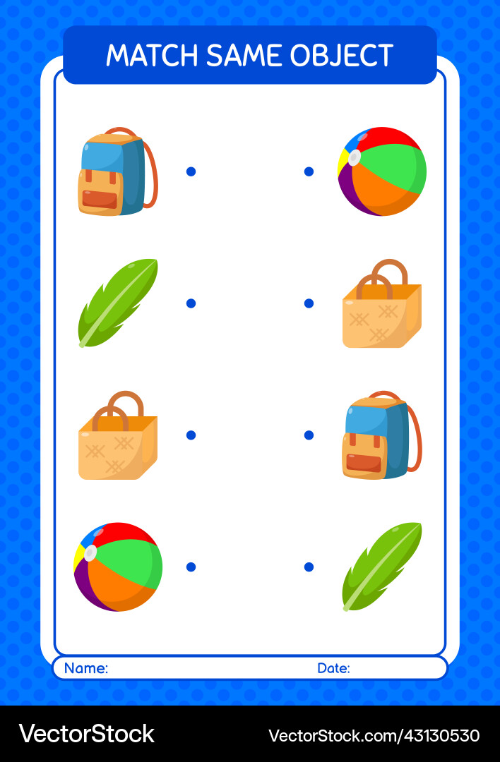 Match with same object game summer icon worksheet Match with same object game summer icon worksheet vector image