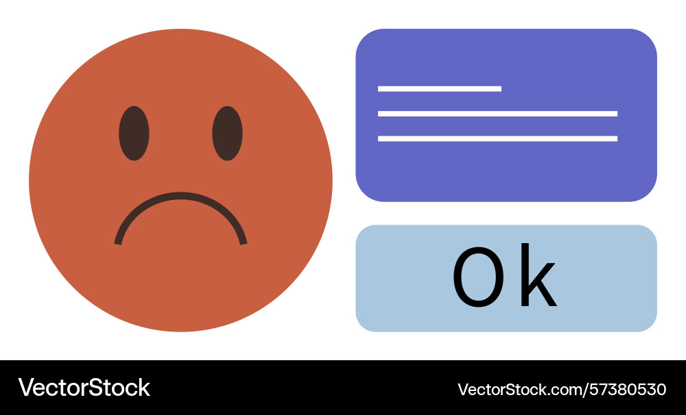 Red sad face with text box and ok button Red sad face with text box and ok button vector image