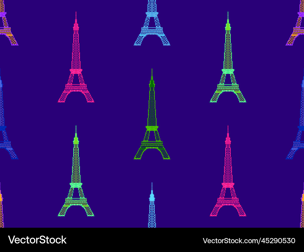 Seamless pattern with eiffel tower in pixel art Seamless pattern with eiffel tower in pixel art vector image