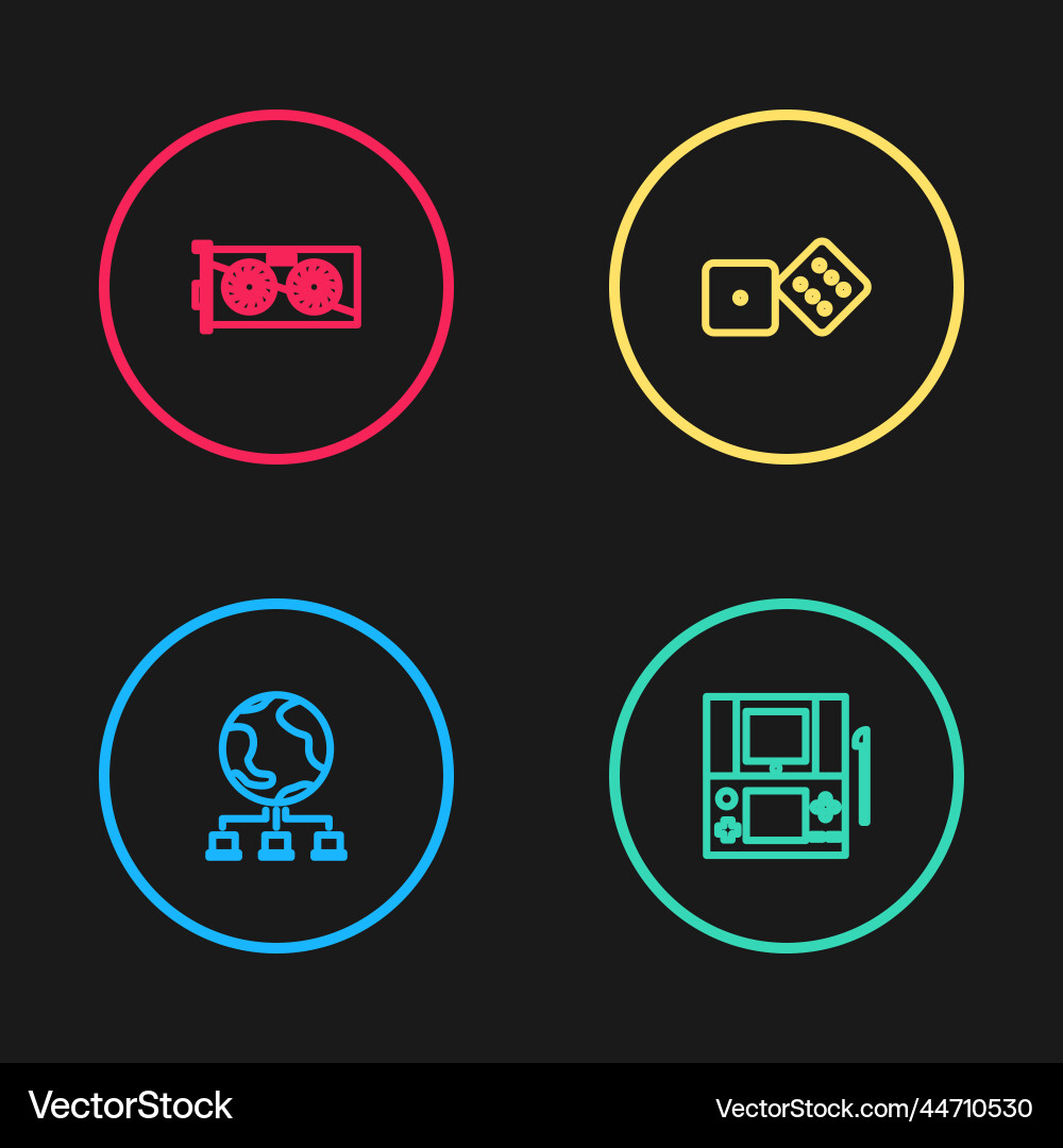 Set line computer network portable video game Set line computer network portable video game vector image