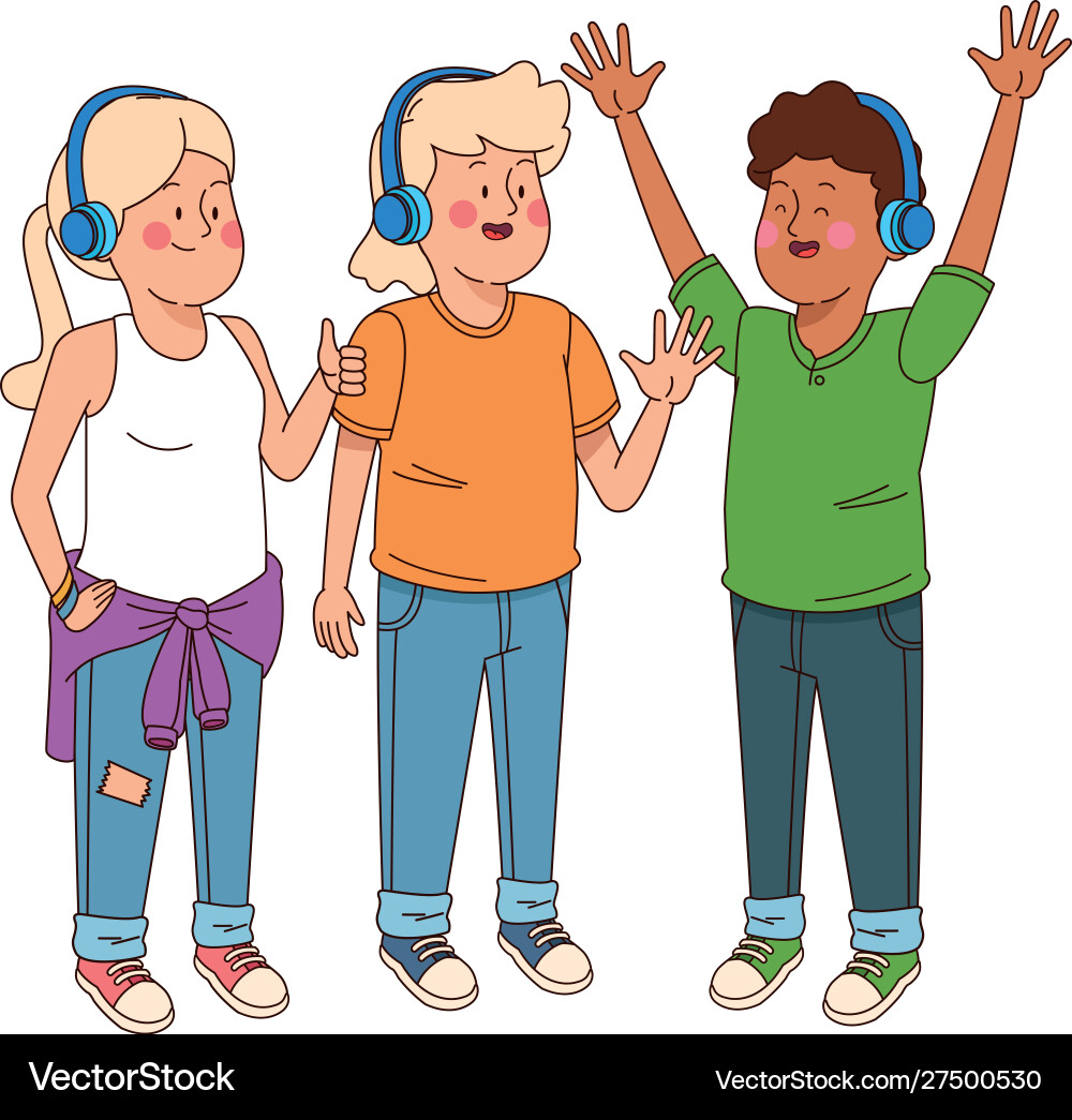 Teenager friends with headphones design Teenager friends with headphones design vector image