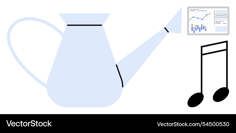 Watering can with data analytics and music note Vector Image
