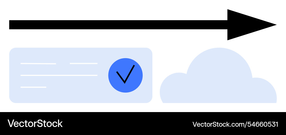 Arrow with verification check mark moving towards Arrow with verification check mark moving towards vector image