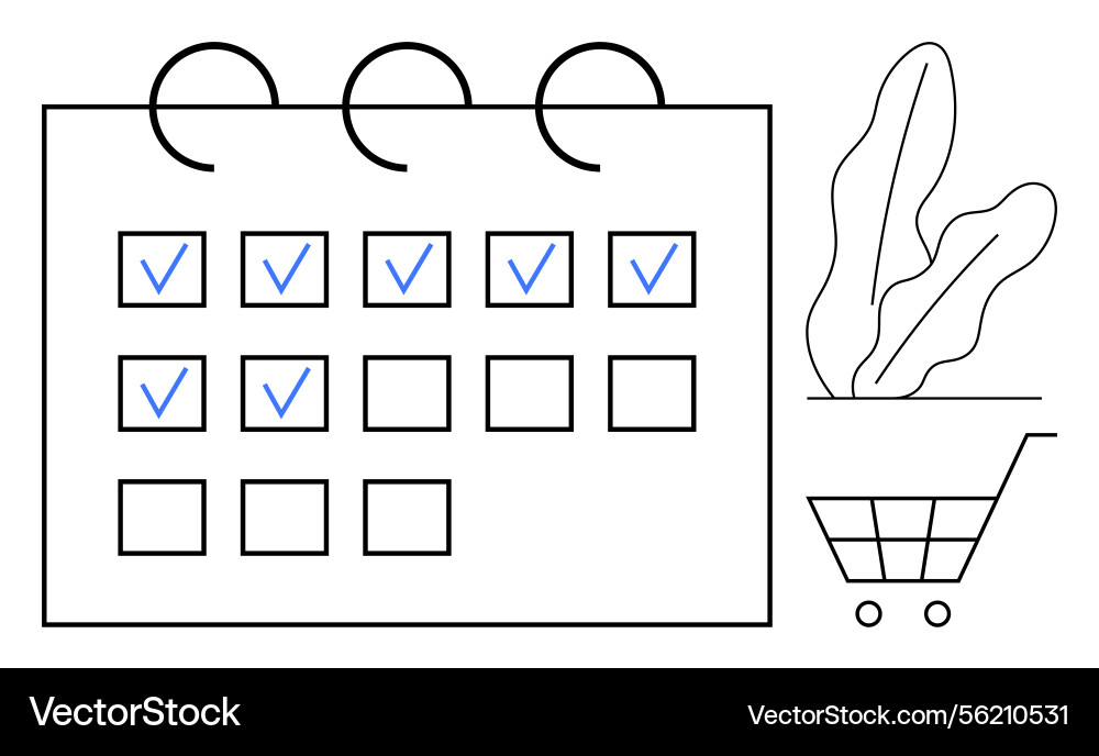 Calendar with checkmarks and shopping cart Calendar with checkmarks and shopping cart Vector Image