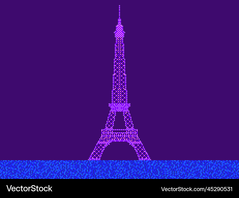 Landscape with eiffel tower in pixel art style Landscape with eiffel tower in pixel art style vector image