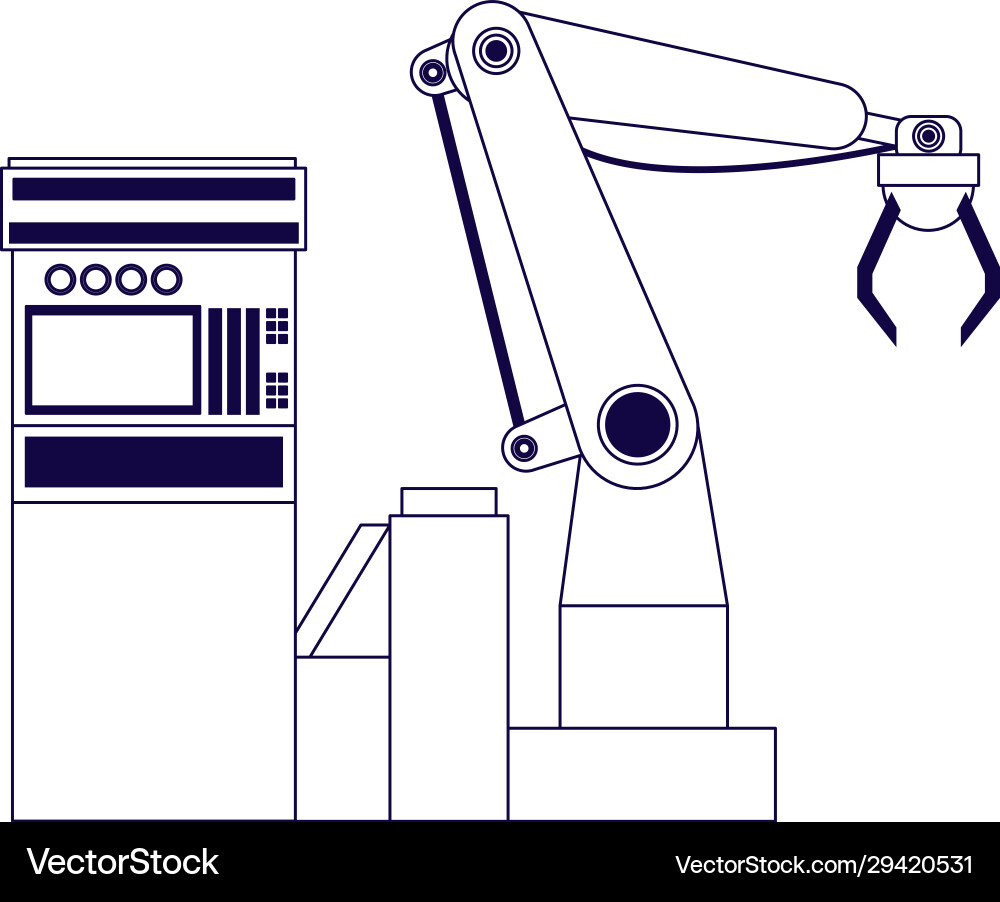 Machine with robotic arm flat design Vector Image