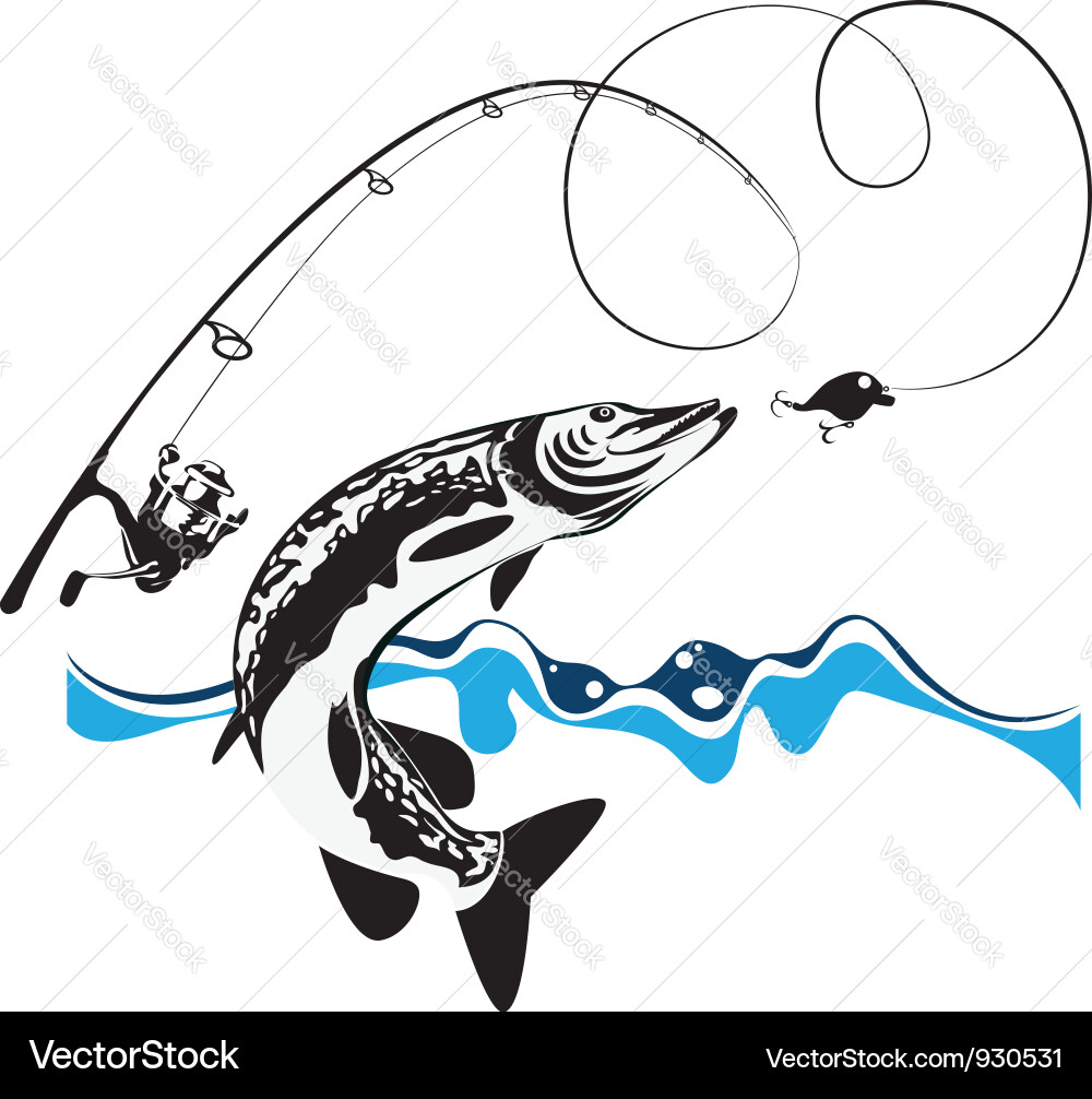 Pike Fishing Reel & Wobbler vector image