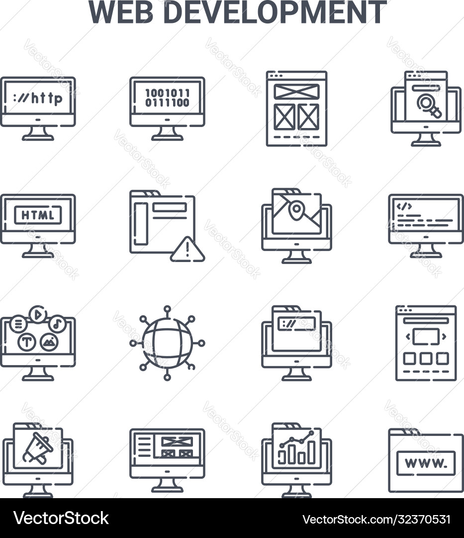 Set 16 web development concept line icons Set 16 web development concept line icons vector image