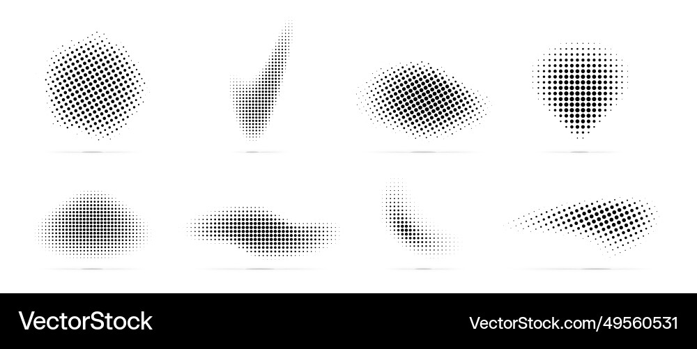 Set of halftone dots curved gradient patterns Set of halftone dots curved gradient patterns vector image